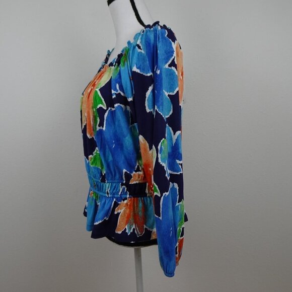 Ralph Lauren Floral Top Women's Size L Multicolor Ruffle Peplum Off the Shoulder - Picture 4 of 10